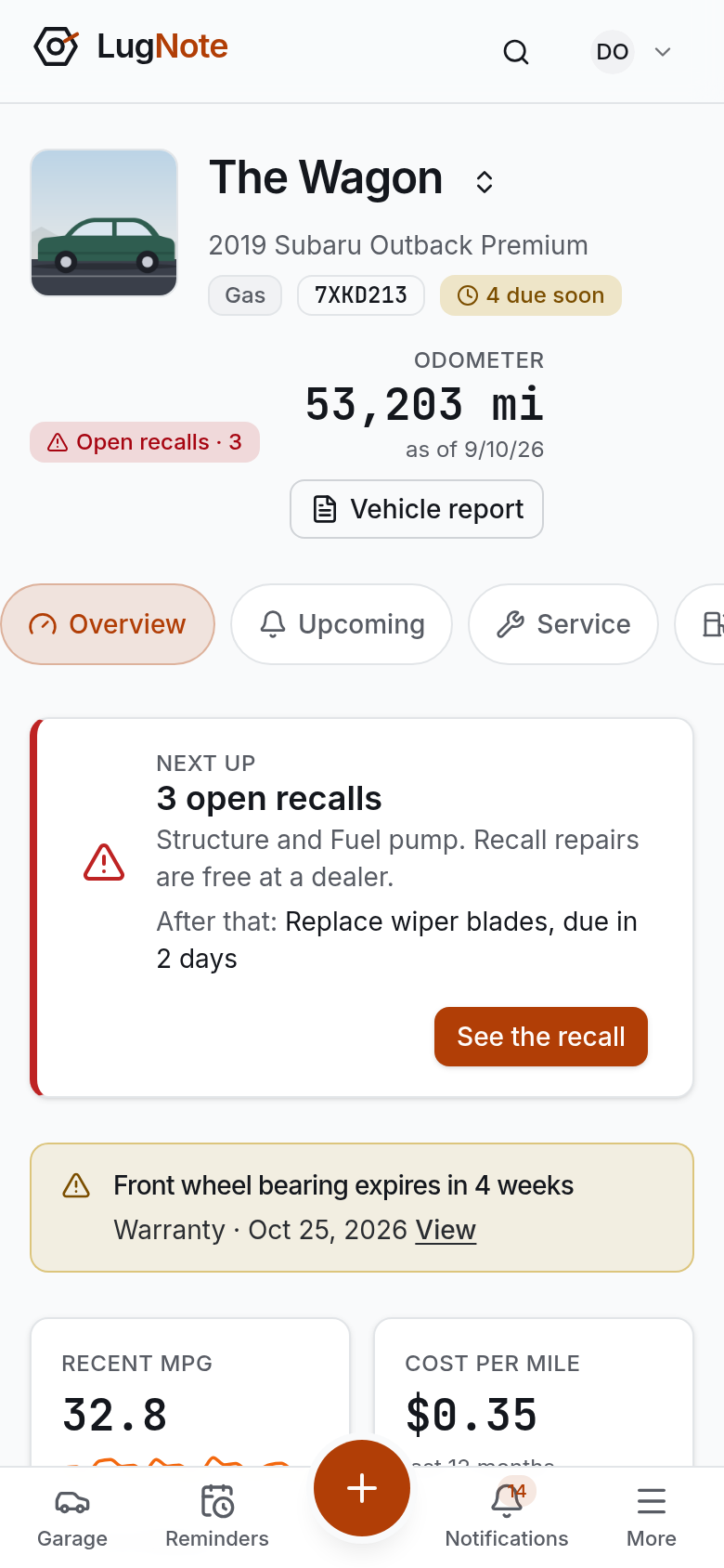 A vehicle overview on a phone.